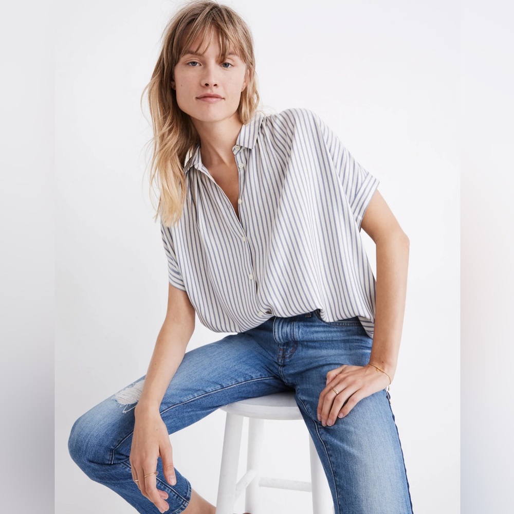 MADEWELL Central Shirt in Dalton pinstripe button down lightweight size Medium